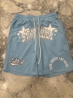 ROMWE Light Blue Athletic Graphic Men’s Shorts